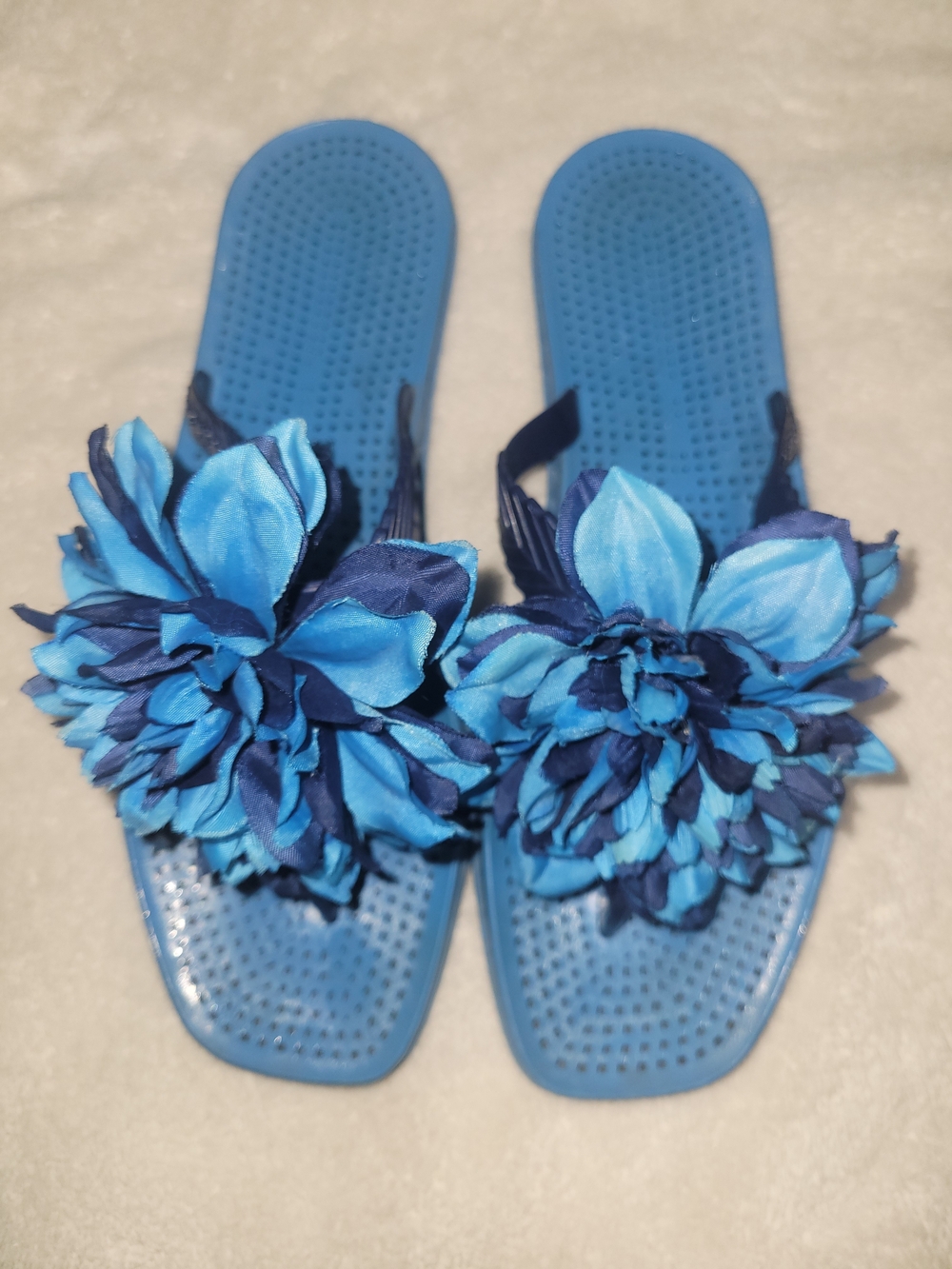 kate spade Blue Floral Slide Sandals with Layered Fabric Blooms Size 8M